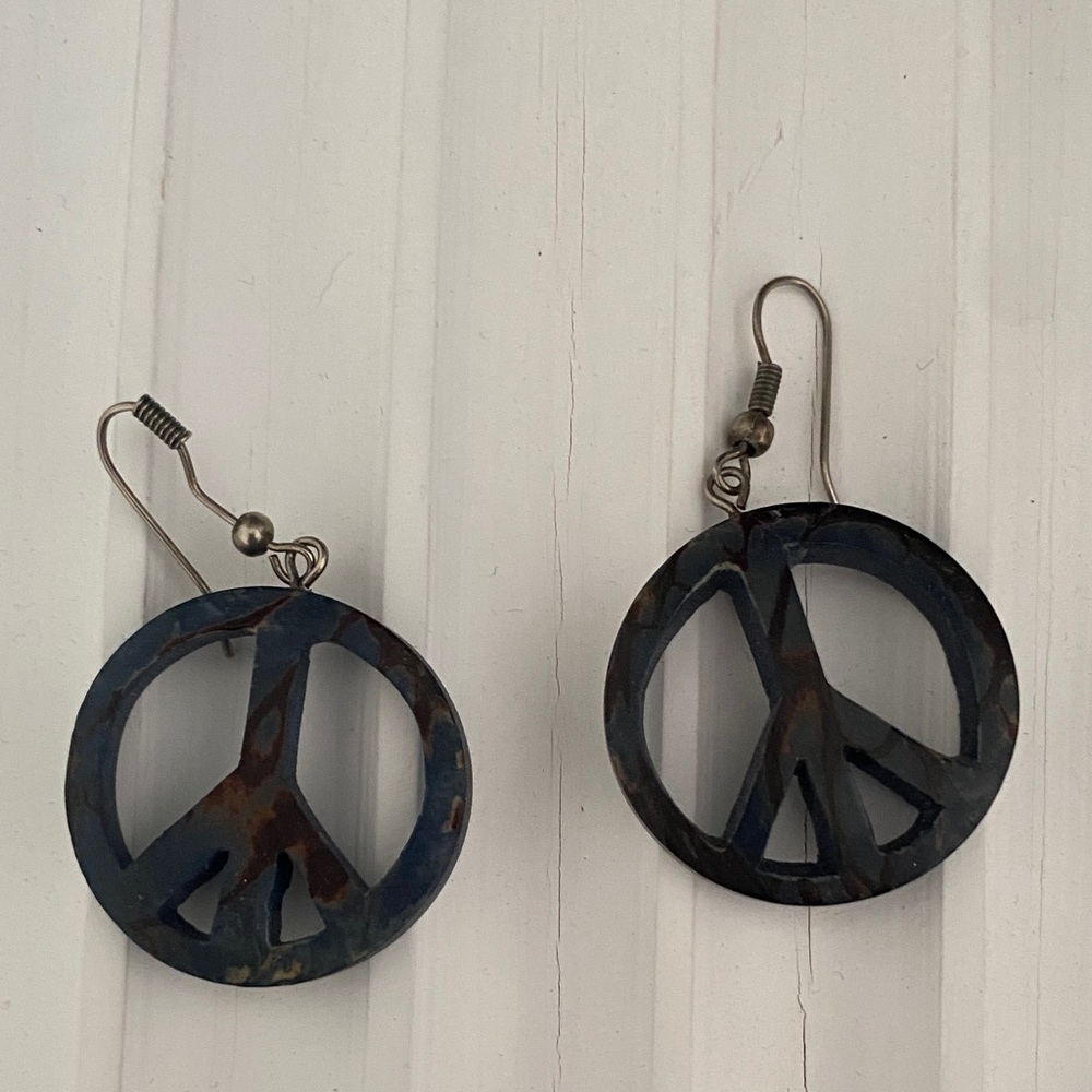 Blue Peace Sign Earrings